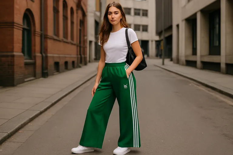 Zo style je de groene Adidas damesbroek met wijde pijpen van sportief tot streetstyle