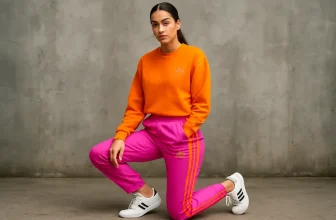 Maak een kleurstatement met een Adidas broek in roze en oranje voor sport en streetwear